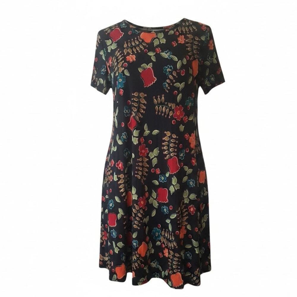 LuLaRoe CARLY High Low Dress Flowers Short Sleeve Round Neck Womens Size M